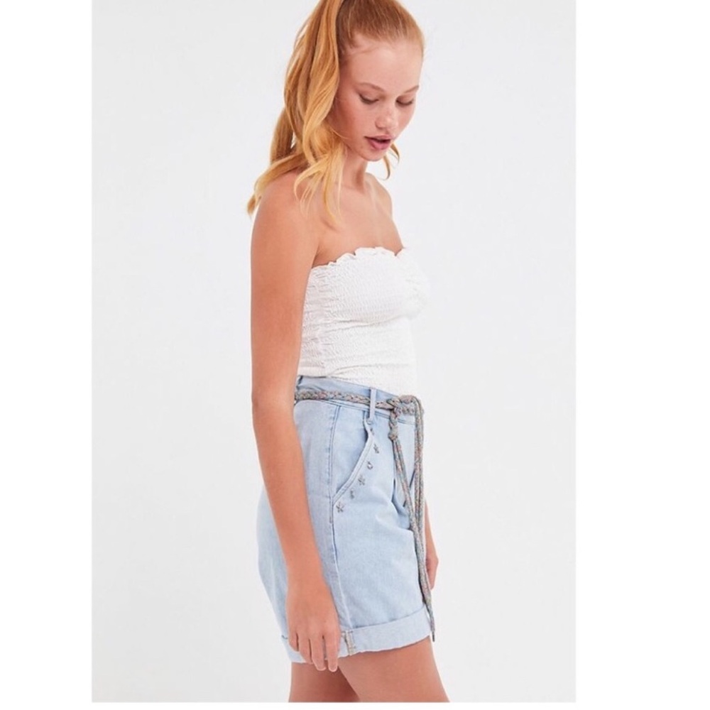 Urban Outfitters BDG Light Wash Denim Mom Pleated Bermuda Shorts
